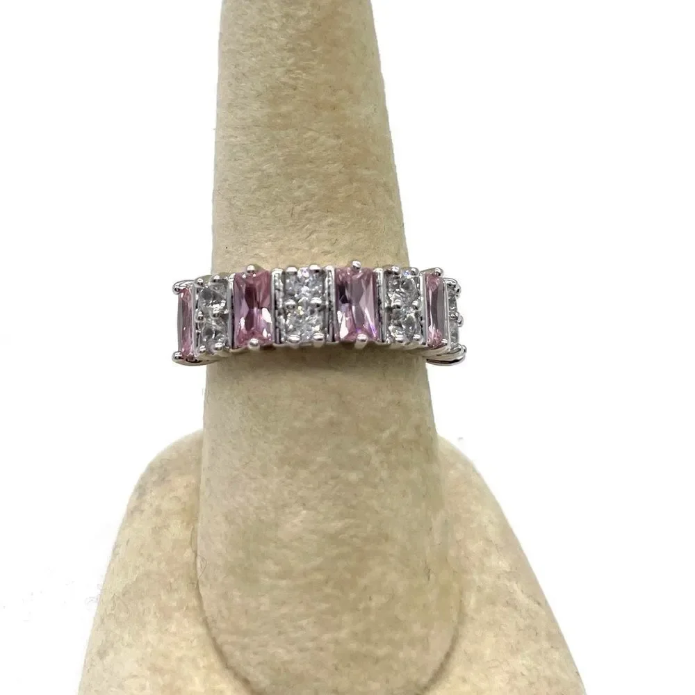 Silver Plated Ring Lab Created Faux Pink Sapphire